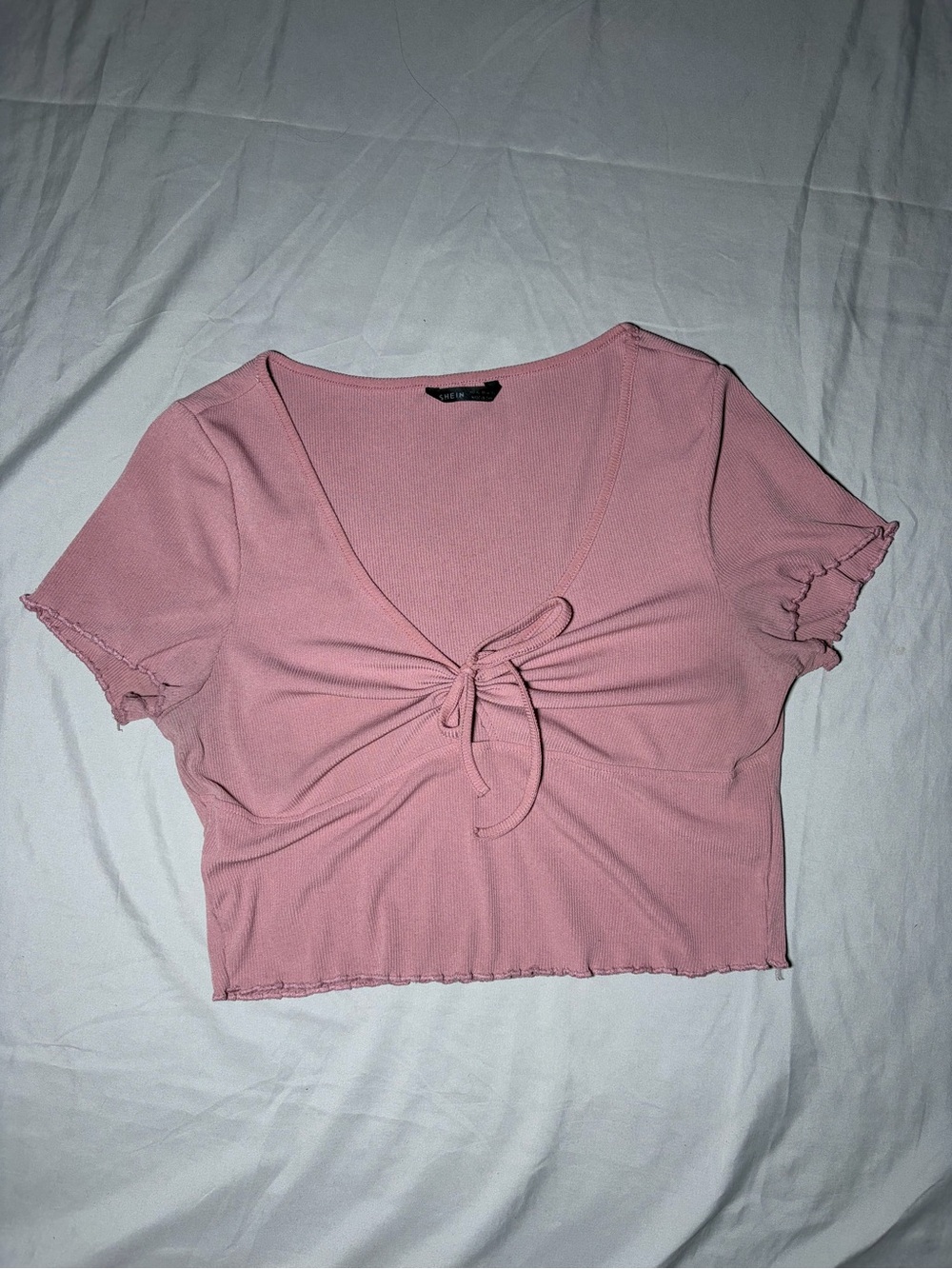 Dusty Pink Tie-Front Ruffle Sleeve Crop Top